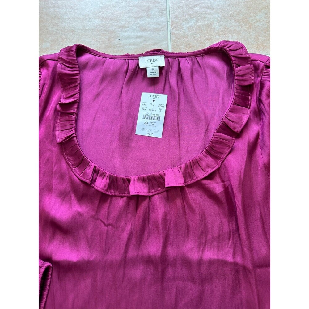 J.Crew Ruffle Neck Top Raspberry Color Size S - image 6